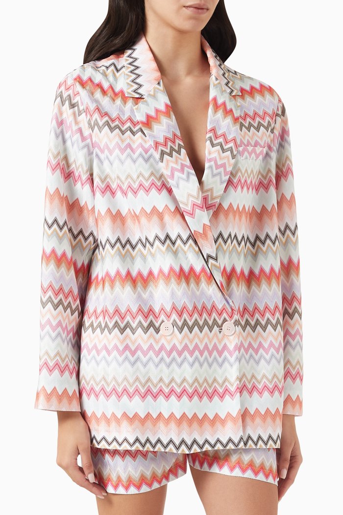 

Chevron Double-breasted Blazer in Cotton-blend, White