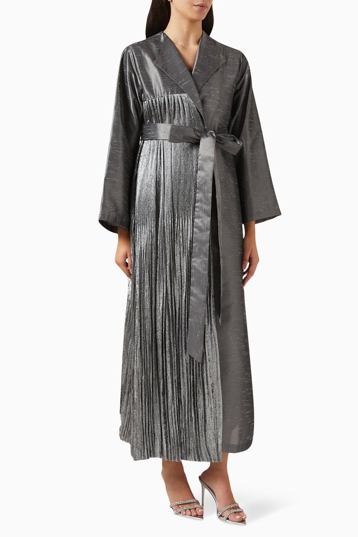 

Pleated Abaya in Silk, Grey