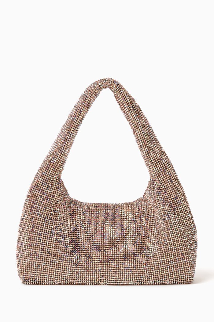 

Mini Armpit Shoulder Bag in Crystal Mesh, Pink