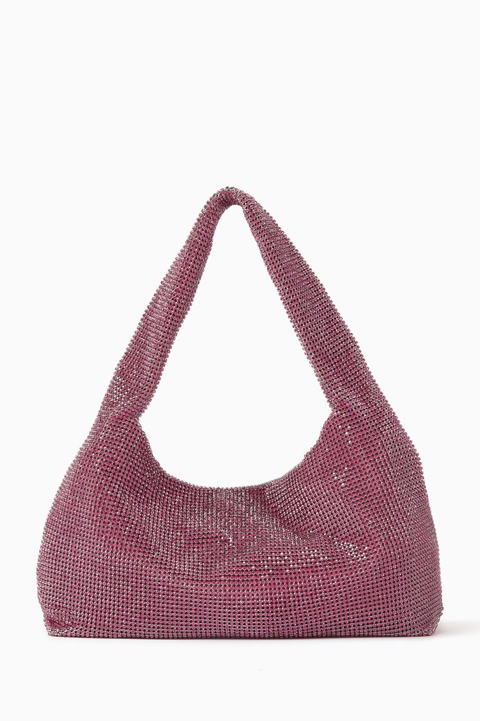 

Mini Armpit Shoulder Bag in Crystal Mesh, Pink