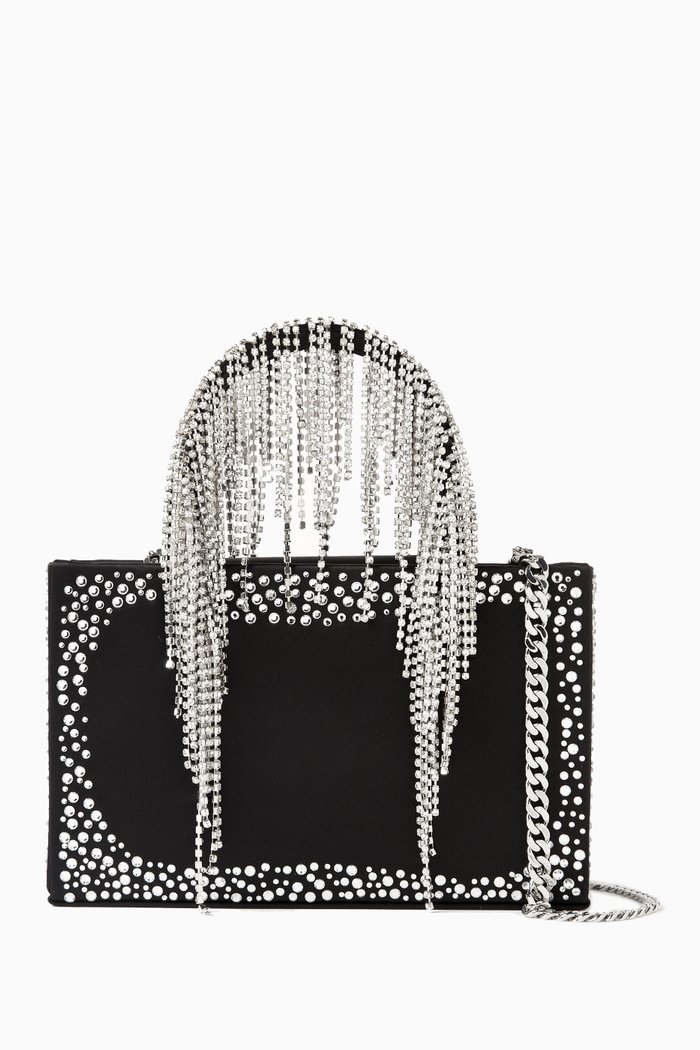 

Crystal-fringe Tote Bag in Lambskin Leather, Black