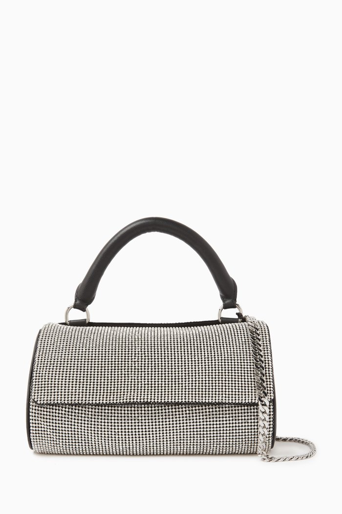 Crush Satchel Top Handle Bag in Crystal Mesh & Leather, White