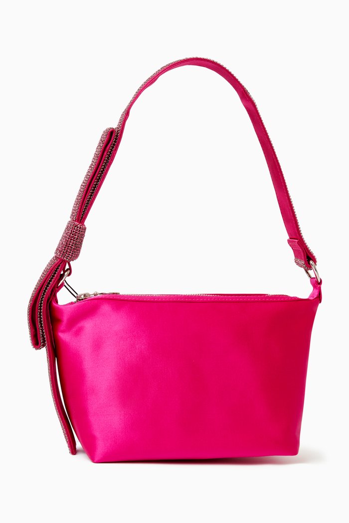 

Crystal Bow Shoulder Bag in Satin, Pink