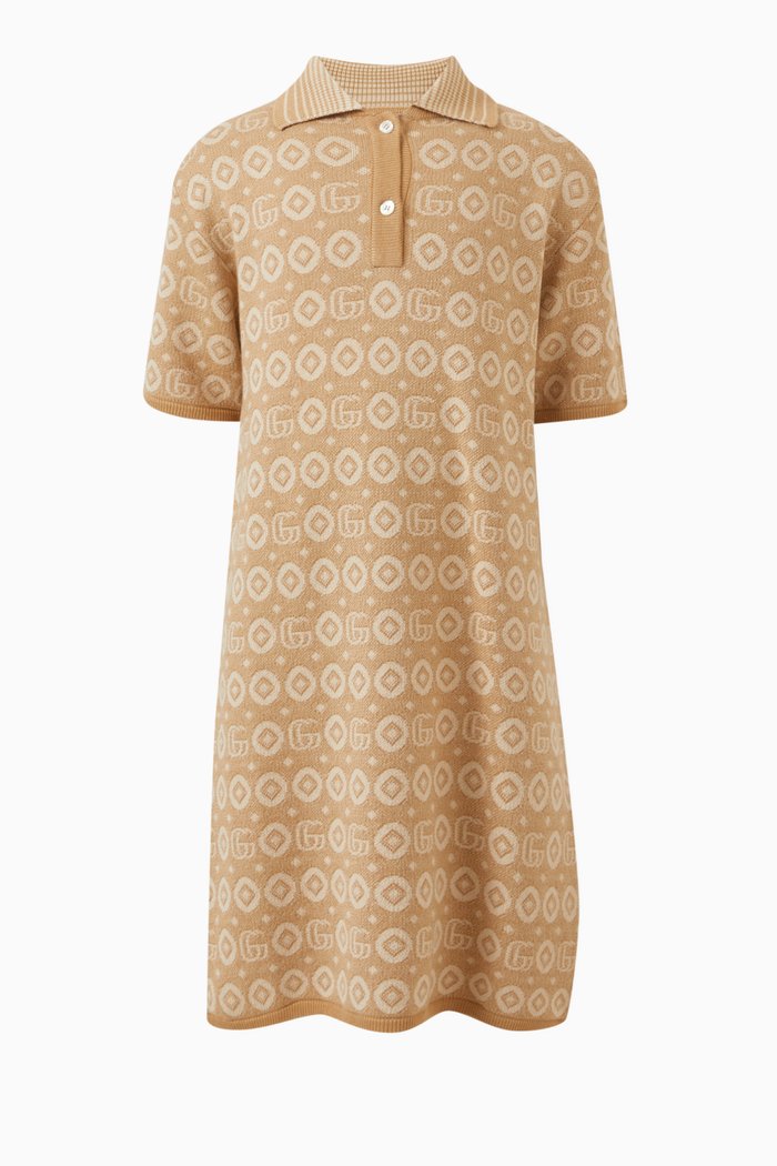 

Double G Jacquard Cardigan in Cotton Knit, Brown