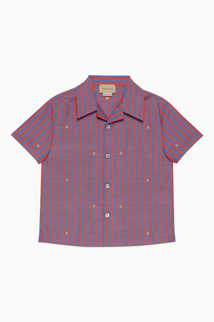 

Striped Shirt in Cotton Poplin, Red