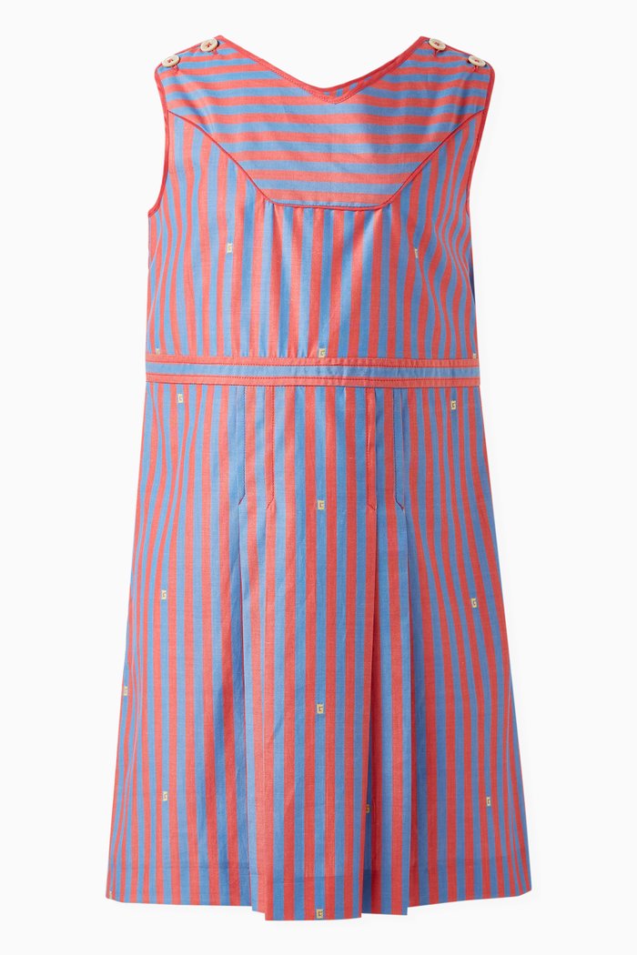 

Striped Sleeveless Dress in Cotton, Red