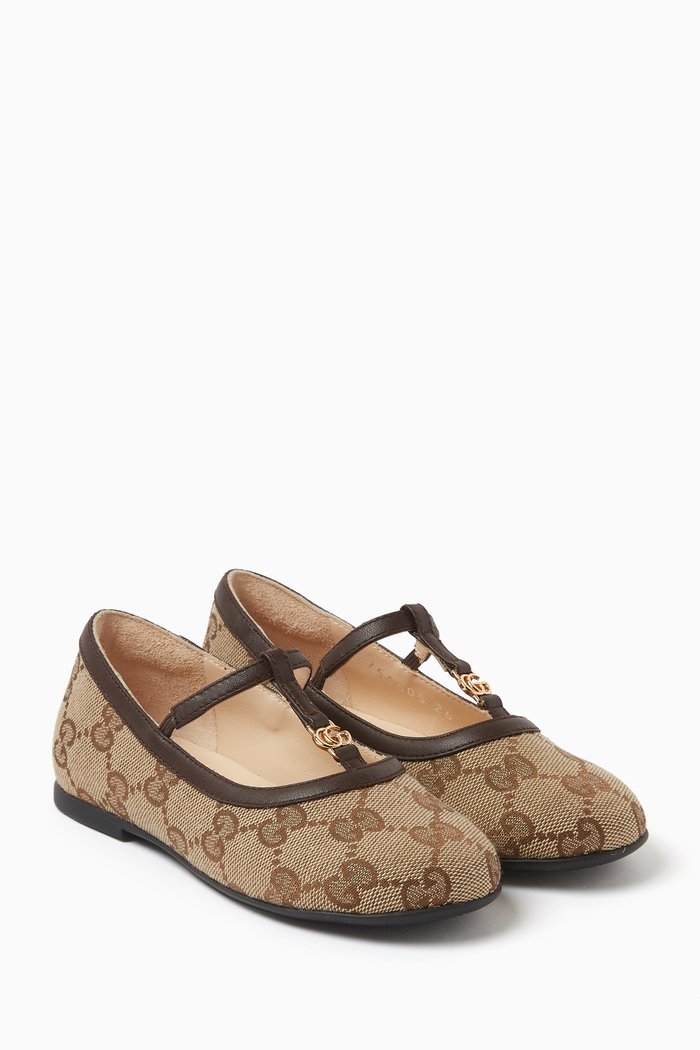 

Ballet Flats in GG Canvas, Brown
