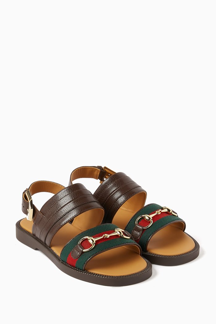 

Horsebit Flat Sandals in Leather, Brown