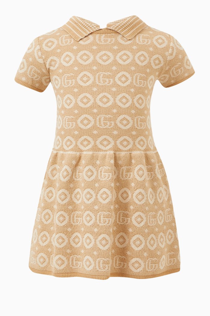 Double G Jacquard Dress in Cotton Knit, Brown