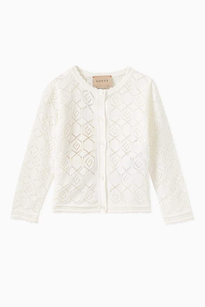 

G Square Logo Cardigan in Cotton Lace, White