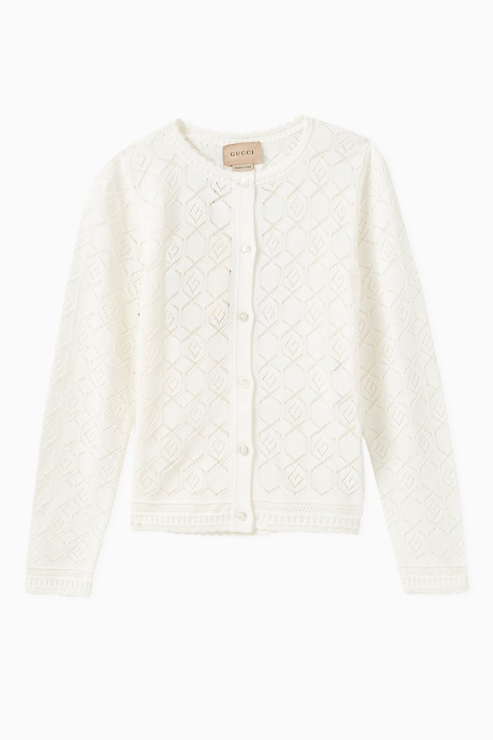

G Square Cardigan in Cotton Lace, Neutral