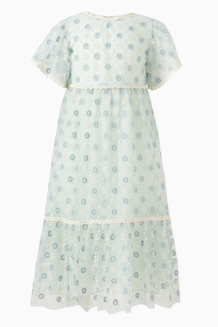 

Double G Embroidered Dress in Tulle, Blue