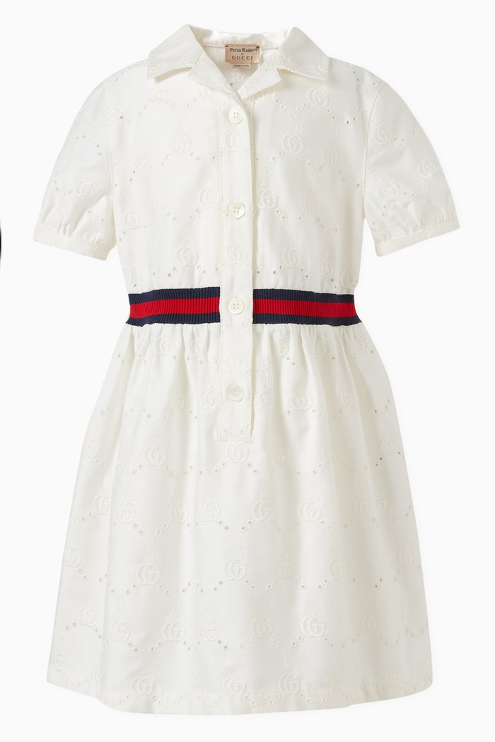

Web Stripe GG Dress in Cotton, White