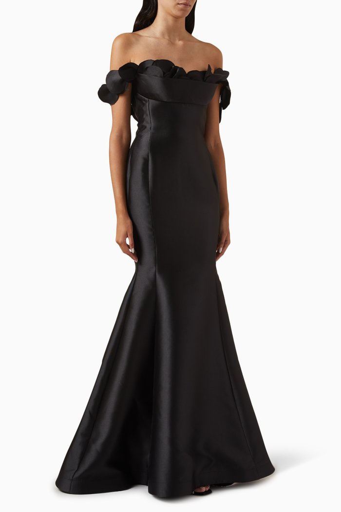 

Off-shoulder Mermaid Gown in Mikado, Black