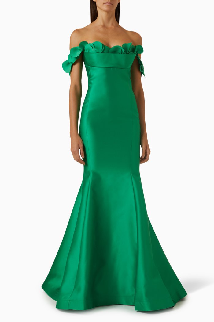 

Off-shoulder Mermaid Gown in Mikado, Green