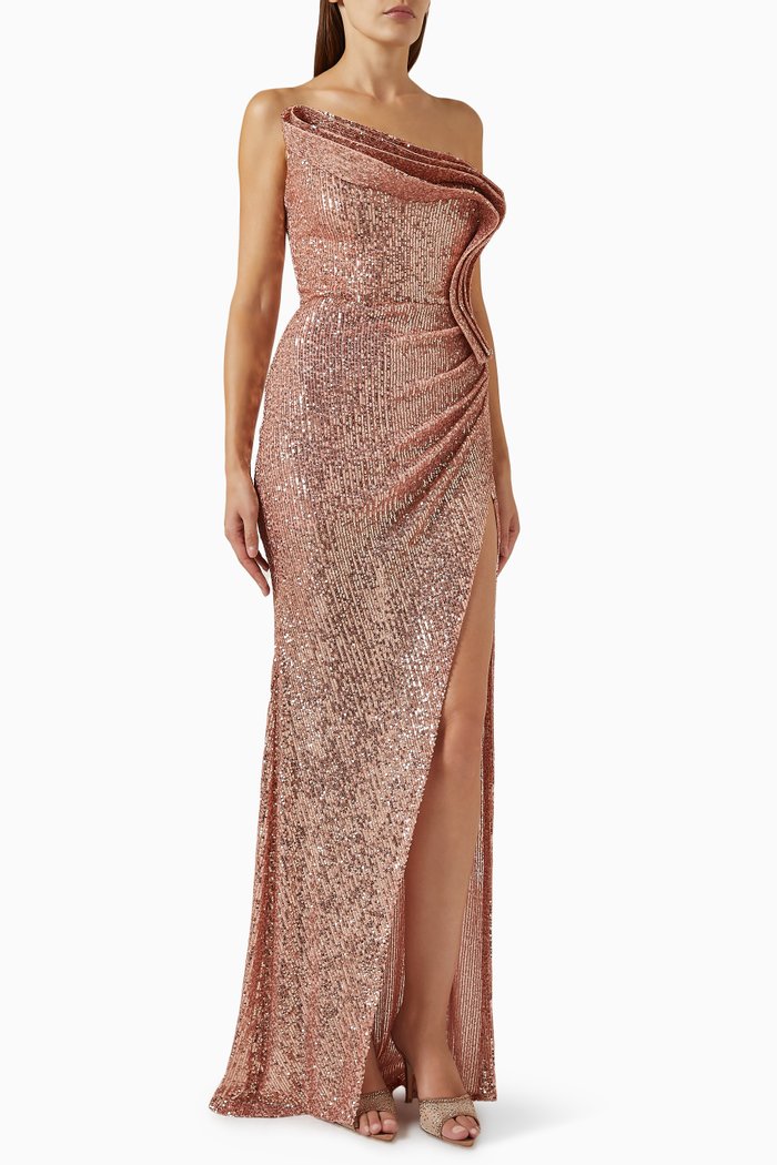 

Strapless Gown in Sequins, Gold