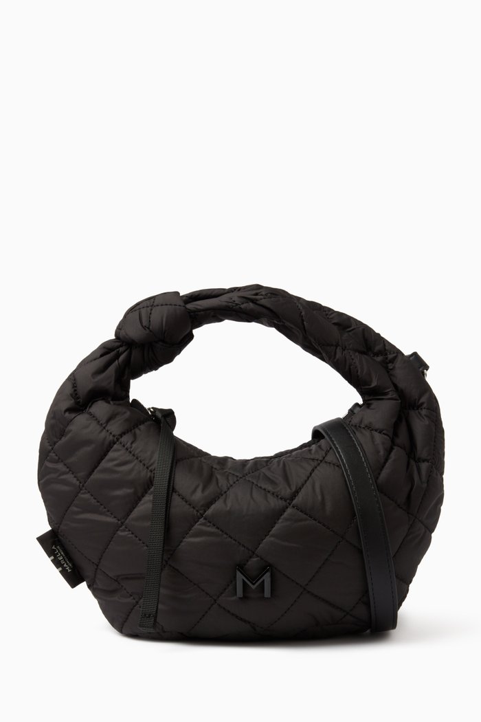 Small Polso Quilted Hobo Bag in Nylon, Black