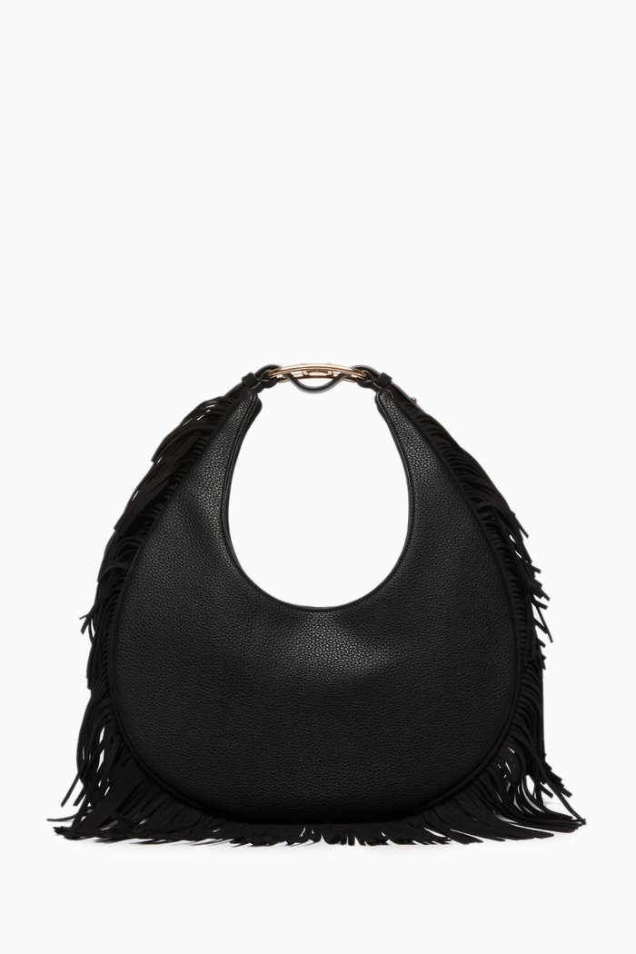 

Medium Tolosa Fringed Hobo Bag in Faux Leather, Black