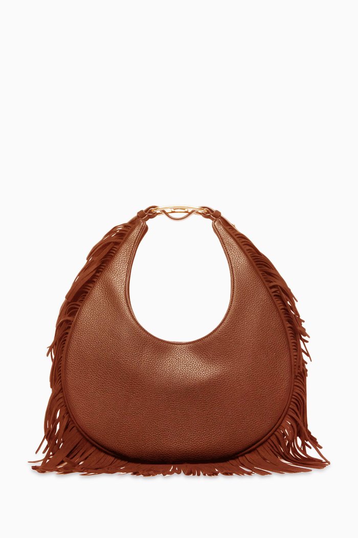 Medium Tolosa Fringed Hobo Bag in Faux Leather, Brown