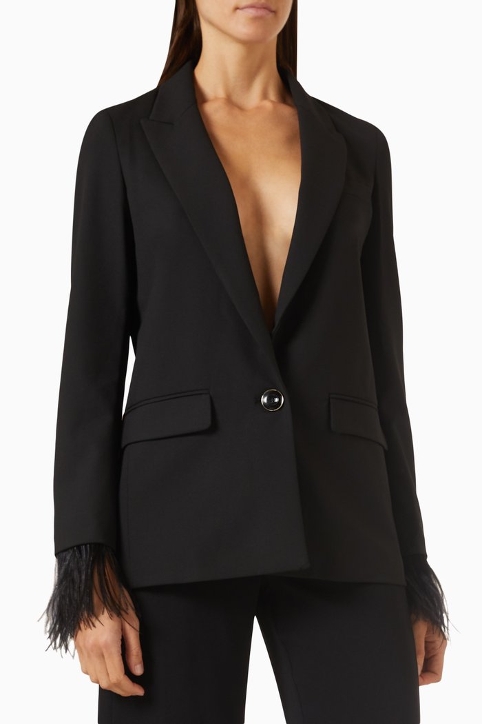 

Cecco Feather-trim Jacket in Stretch-canvas, Black
