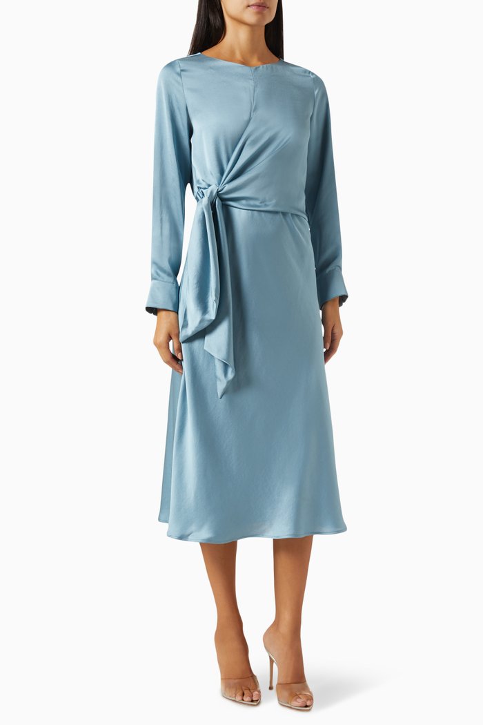 

Sion Knotted Midi Dress in Satin, Blue