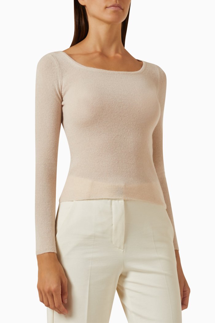 

Mozzo Ribbed Sweater in Wool & Cashmere-blend, Neutral
