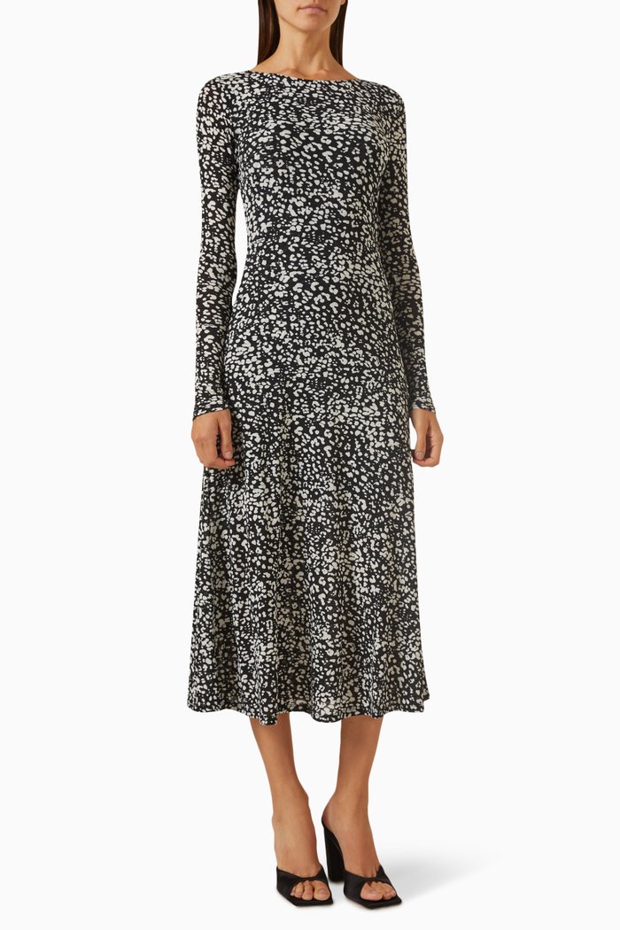 Canter Printed Midi Dress in Jersey, Black