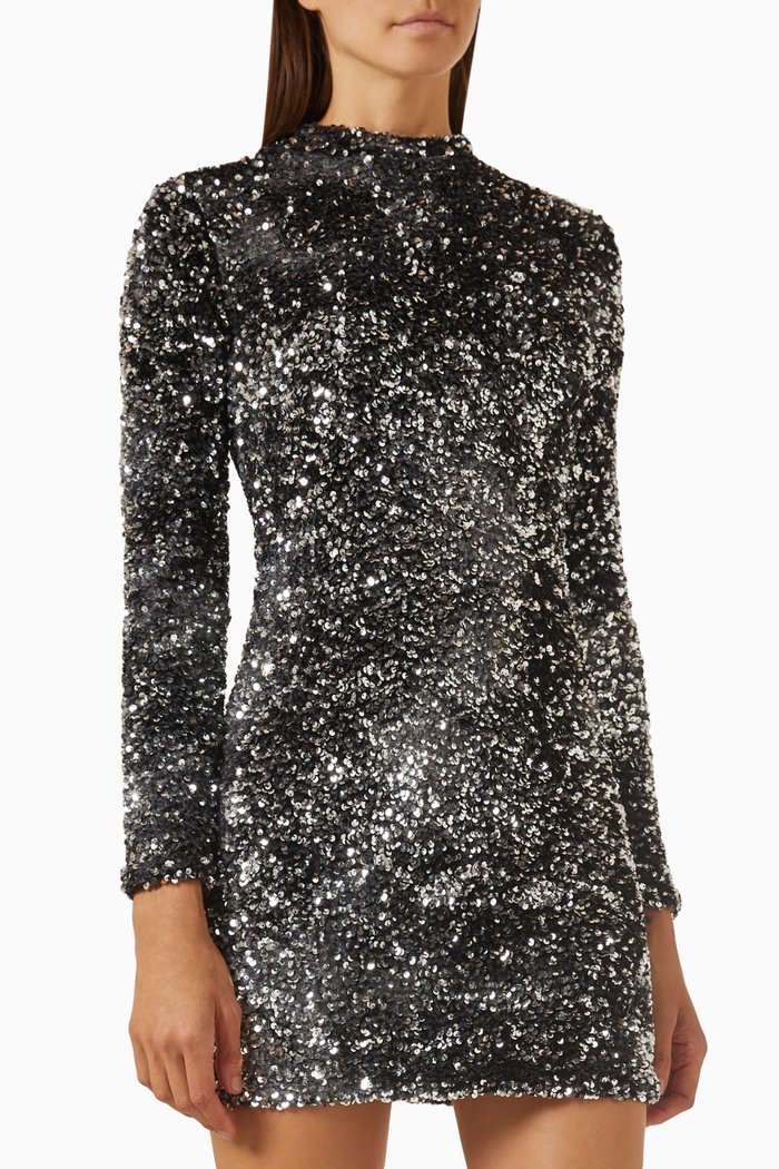 

Nover Sequin Mini Dress in Velvet-jersey, Black