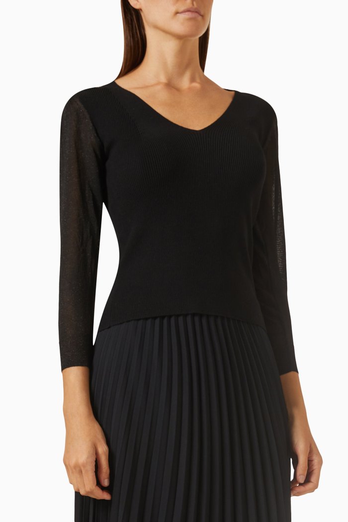 

Moneta V-neck Sweater in Ribbed-knit, Black