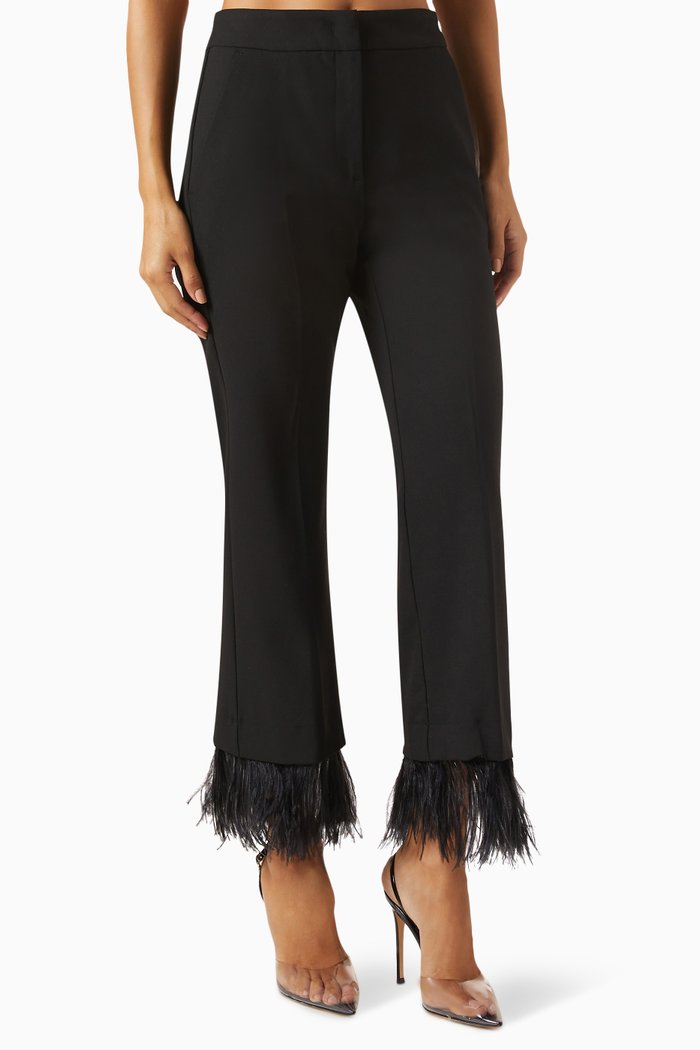 Edoardo Feather-trim Pants in Stretch-canvas, Black