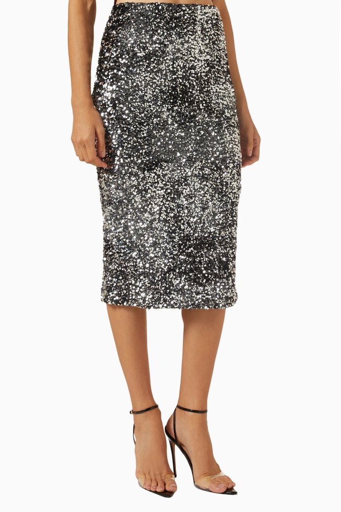 

Osmund Sequin Midi Skirt in Velvet-jersey, Black
