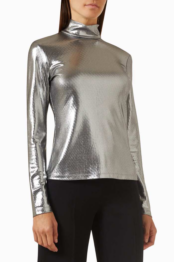 

Fervida Turtleneck Top in Metallic Jersey, Black
