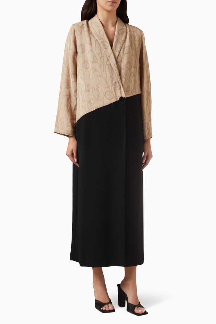 

Two-tone Abaya in Linen & Crepe, Multicolour