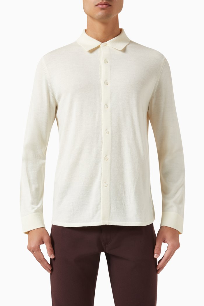Lorean Shirt in Merino Wool, Neutral