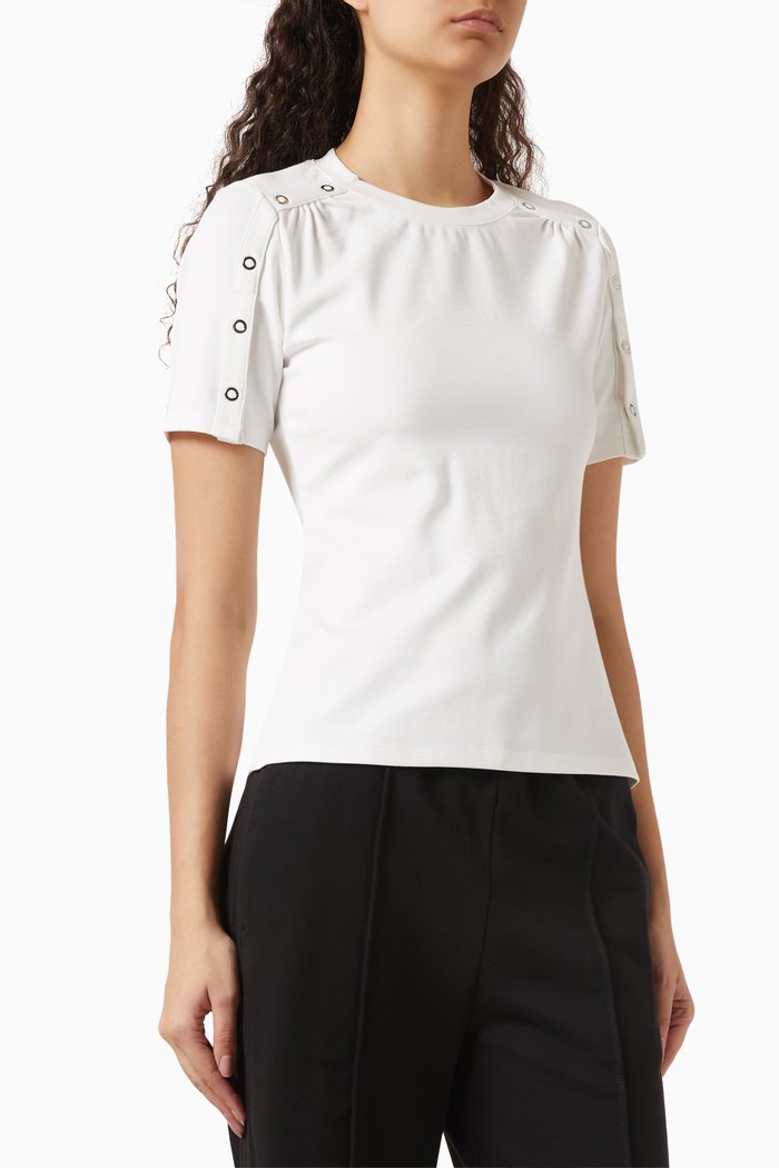 

Gathered Ponte Ring Snap Top in Rayon, White