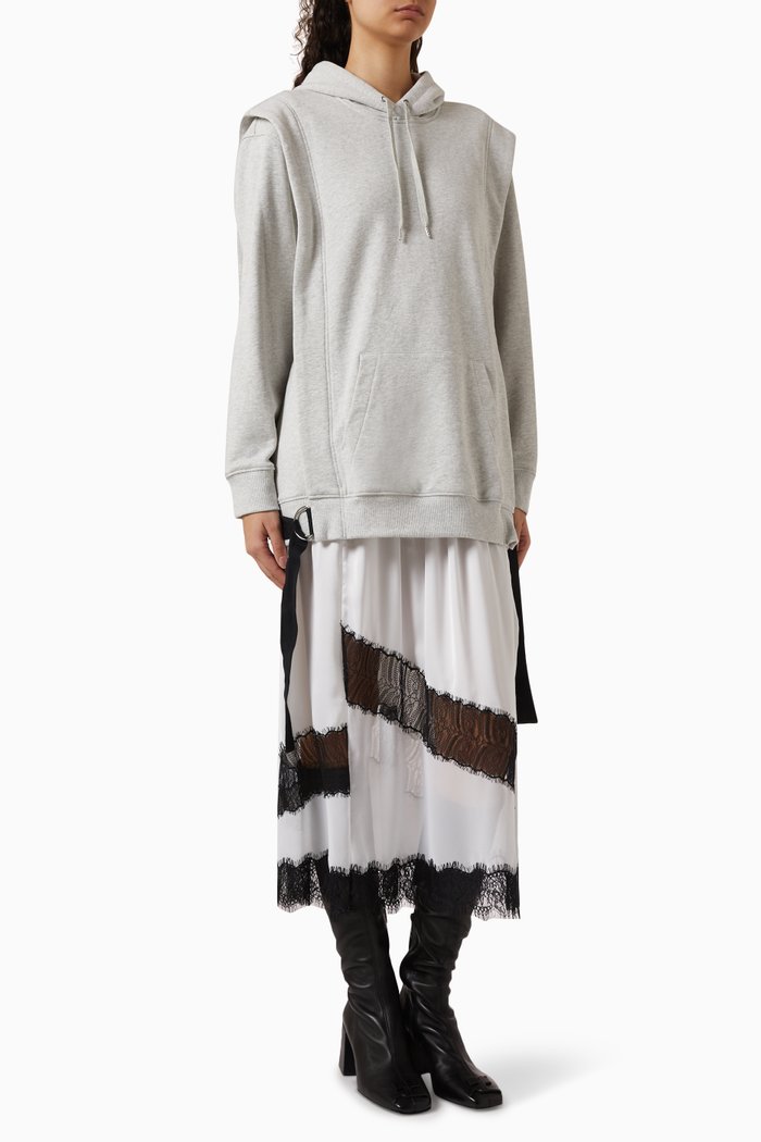 

Lace Trim Hoodie Dress in Cotton, Grey