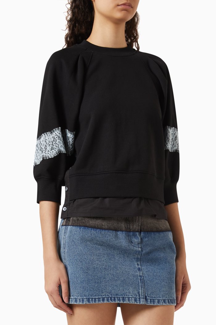 

Lantern Sleeve Sweatshirt in Cotton, Black