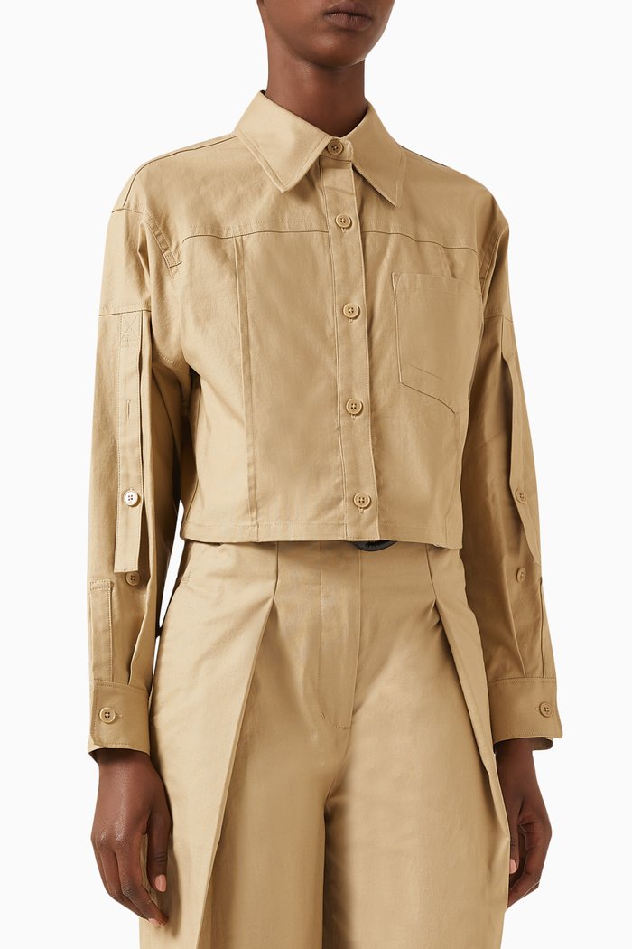 

Cropped Shirt Jacket in Stretch Cotton, Neutral