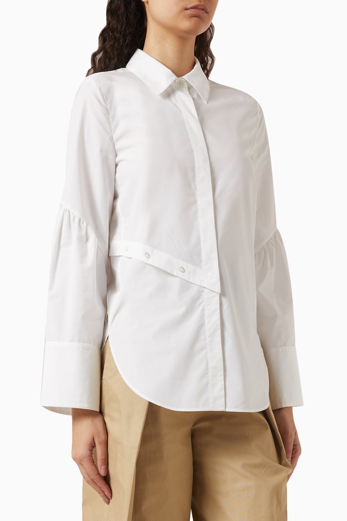 Asymmetric Button Detail Shirt in Cotton, White