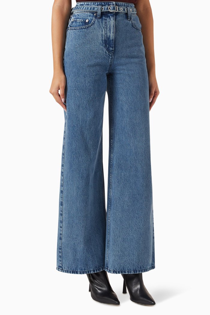 

Wide-Leg Belted Jeans in Denim, Blue