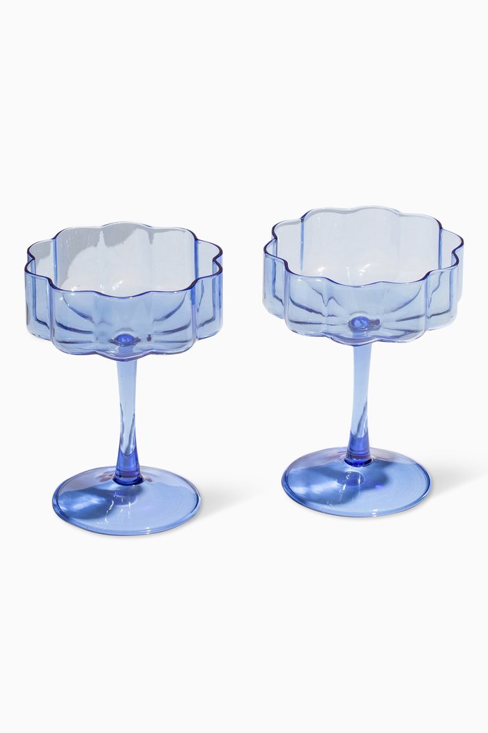 Wave Coupe in Glass, Set of 2, Blue