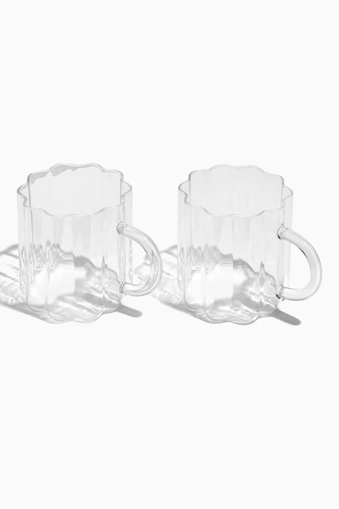 

Wave Mug in Glass, Set of 2, Silver