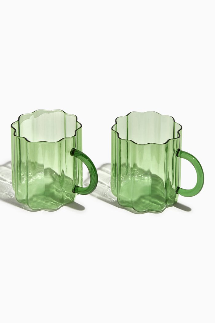 

Wave Mug in Glass, Set of 2, Green