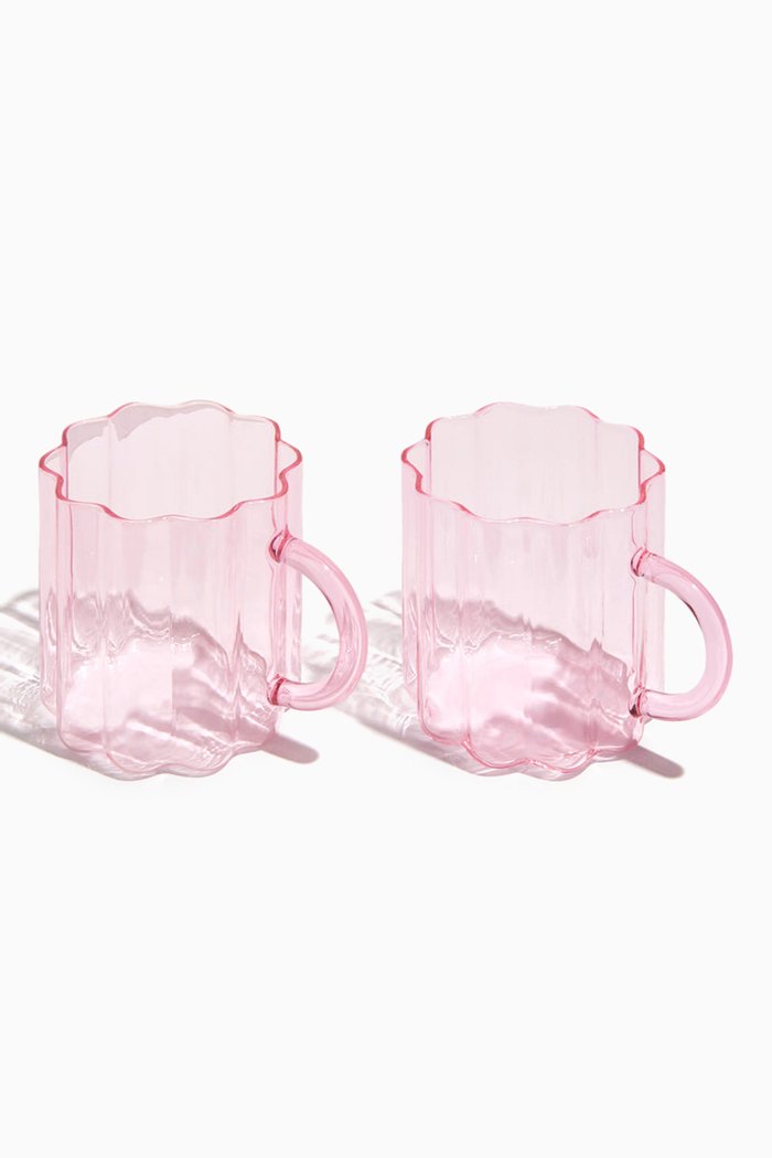 

Wave Mug in Glass, Set of 2, Pink