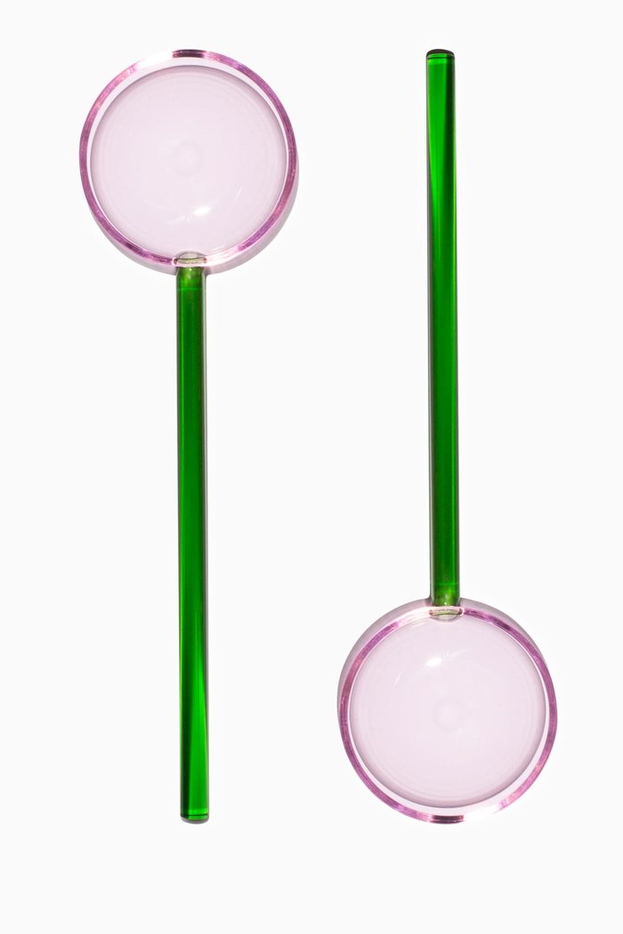 

Salad Servers in Glass, Set of 2, Pink