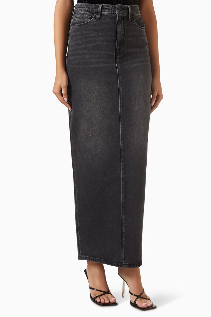 

Denim Tube Maxi Skirt in Cotton, Black