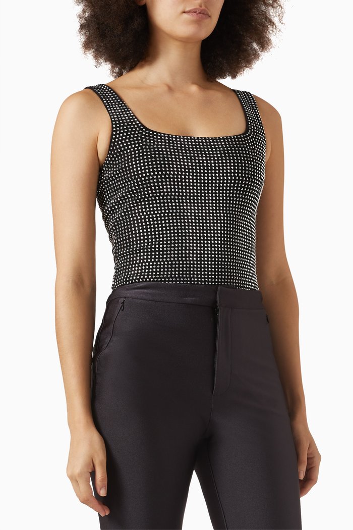 Crystal Modern Tank Bodysuit in Jersey, Black