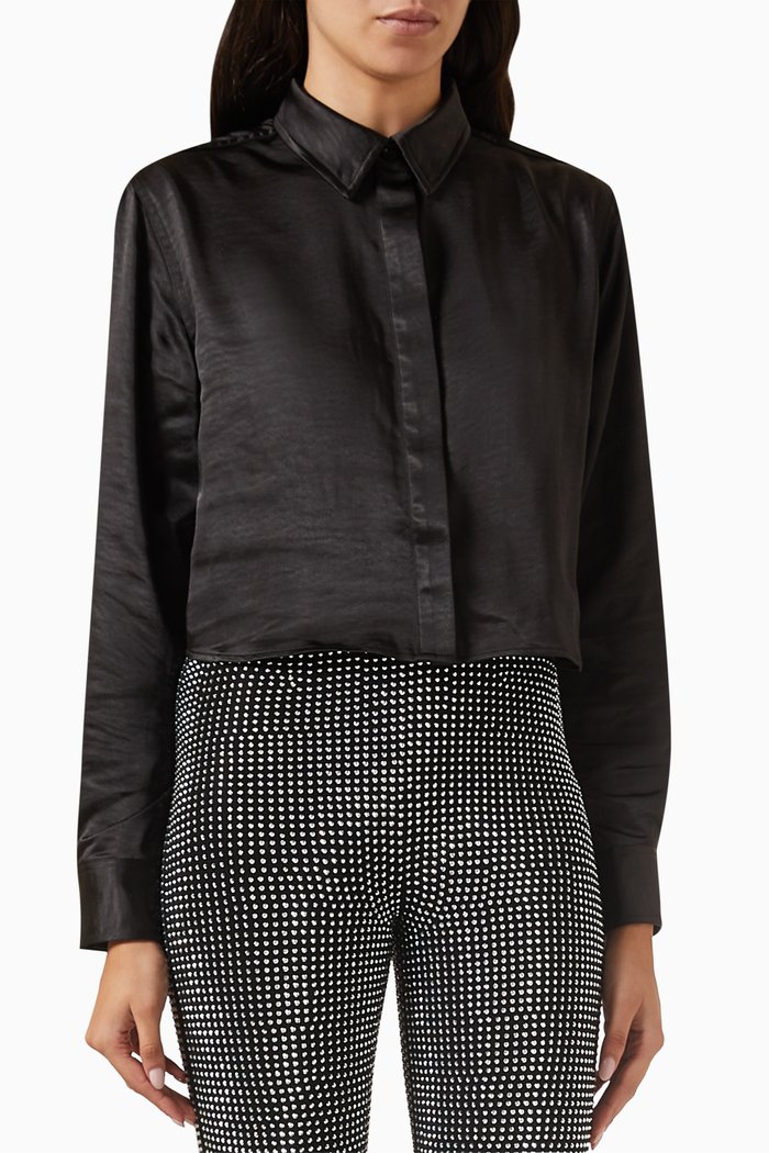

Cropped Satin Shirt, Black