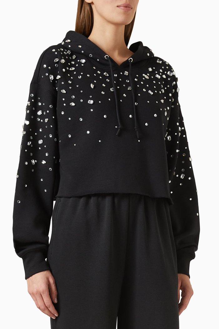 

Crystal-embellished Cropped Hoodie, Black