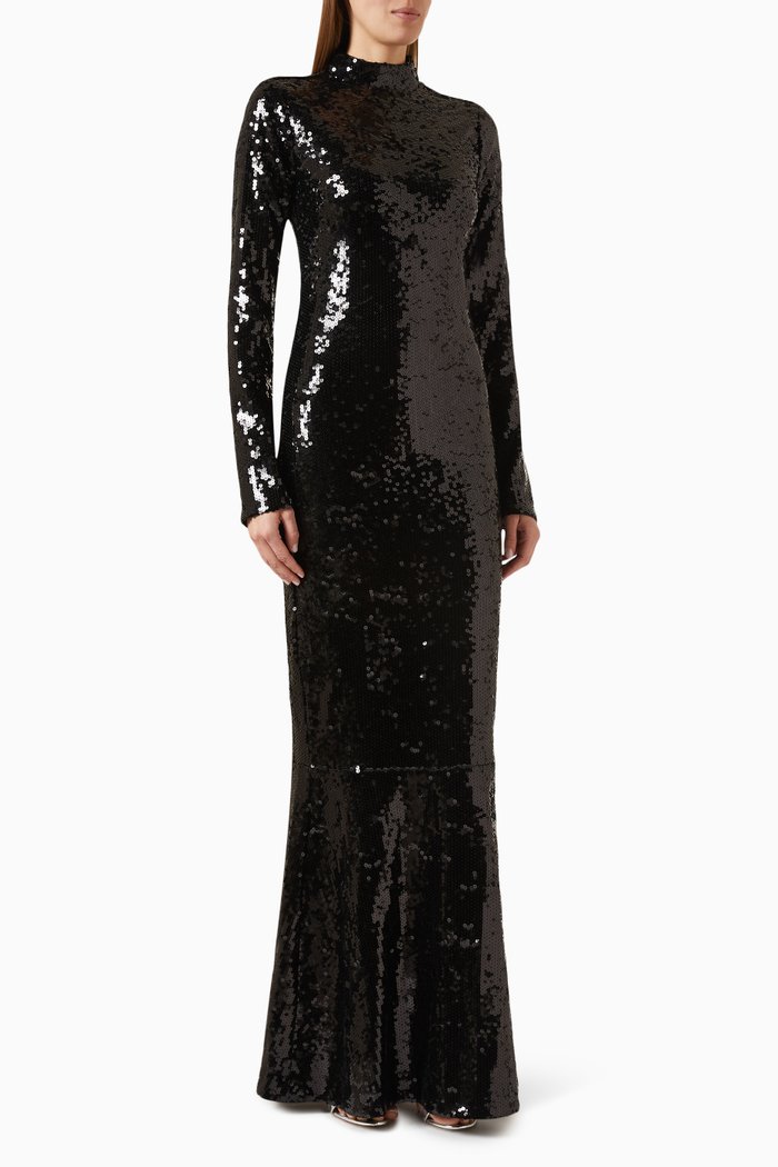 

Funnel Maxi Dress in Sequin, Black
